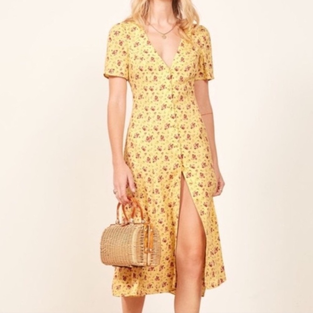 Reformation Yellow Floral Dress